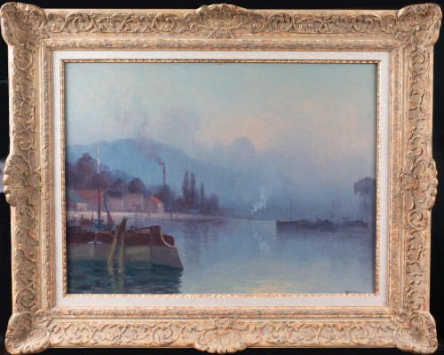 Tableaux et dessins Tableaux du XXe siècle - Péniches au Pré aux Loups - Narcisse Hénocque (1879-1952)