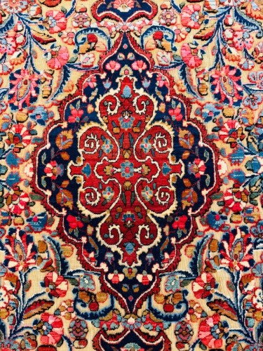 Tapis kachan soof en soie et relief de laine, Iran début 20e siècle - Tapisserie & Tapis Style 