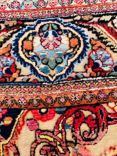 Tapis kachan soof en soie et relief de laine, Iran début 20e siècle - 