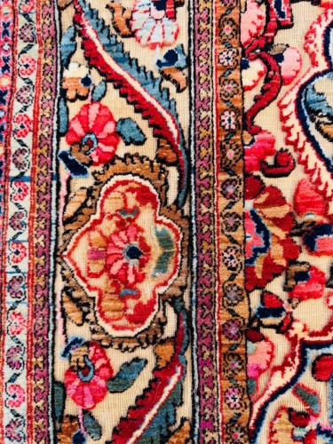Antiquités - Tapis kachan soof en soie et relief de laine, Iran début 20e siècle