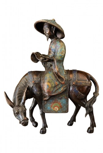 Toba sur sa mule en bronze cloisonné