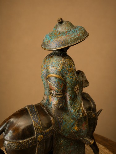 XIXe siècle - Toba sur sa mule en bronze cloisonné