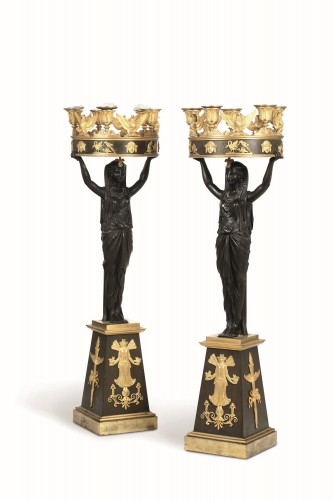 Paire de candélabres aux Egyptiennes d'époque Empire - Luminaires Style Empire