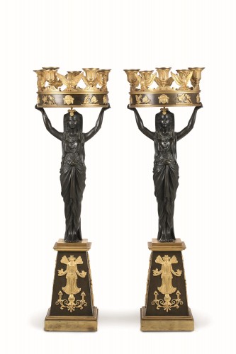 Paire de candélabres aux Egyptiennes d'époque Empire - Galerie de Cicco
