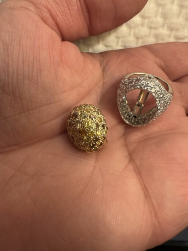 Bague bombée en or gris pavée diamants cognac - Années 50-60