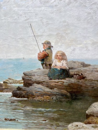 Tableaux et dessins Tableaux XIXe siècle - James Cassie (1819-1979) Cueilleurs de moules au coucher du soleil