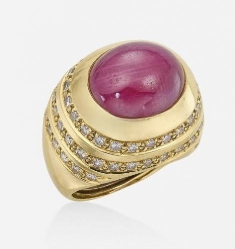 Antiquités - Bague en or, rubis et diamants - Andrew Clunn