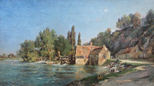 Washerwomen near a mill - Alexandre Rene VERON (1826-1897)  