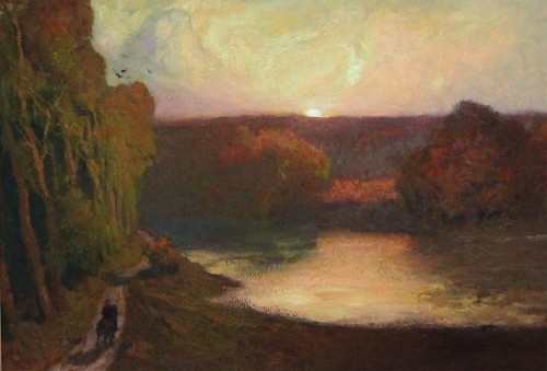 Michel SIMONIDY (1870-1933) - Symbolist landscape at sunset, circa 1910