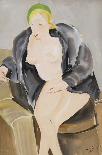 Pierre DE BELAY (1890-1947) - Nu au manteau de fourrure, 1932