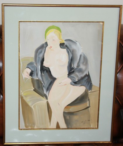 Pierre DE BELAY (1890-1947) - Nu au manteau de fourrure, 1932 - Tableaux et dessins Style Art Déco