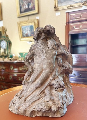 Eugène Léon L'Hoëst (1874 -1937), Nymphe et satyre, 1908 - Sculpture Style Art nouveau