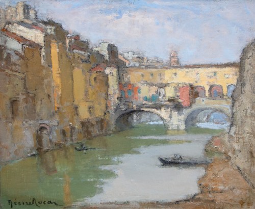 Louis Marie DESIRÉ-LUCAS (1869-1949) - Florence, Le ponte Vecchio vue de la berge