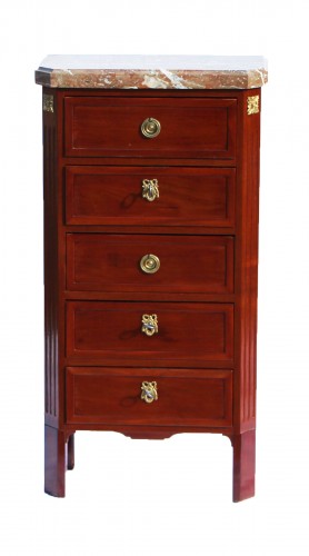 Small mahogany chest of drawers stamped SCHEY