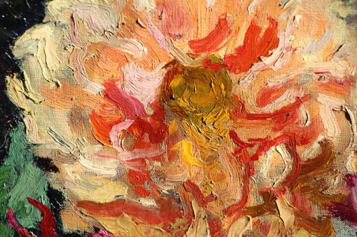 XXe siècle - Alfred Swieykowski (1869-1953) - Bouquet de dahlias au vase Imari