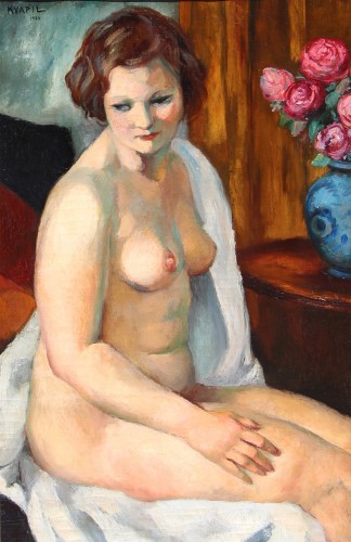 Charles Kvapil (1884-1957), Nu assis au drapé blanc (1926)