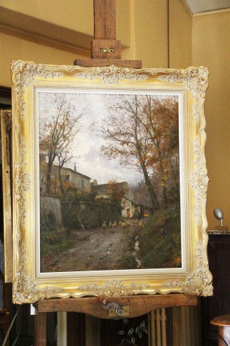 Jean Massé (1856–1950): Allée Corot in Luzancy, “Shepherd and Sheep” (circa - Paintings & Drawings Style 