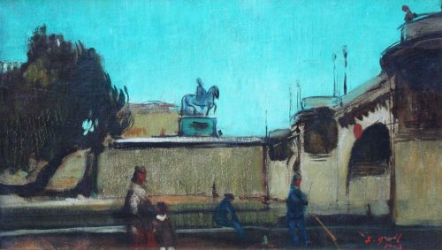 François Gall (1912-1987) - Place du Pont-Neuf - Tableaux et dessins Style 