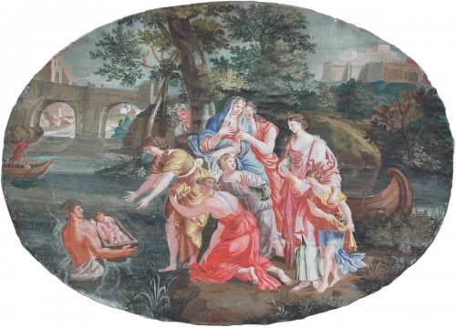 Moïse sauvé des eaux - École française, fin XVIIe début XVIIIe - Tableaux et dessins Style Louis XIV