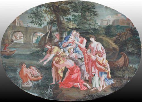 Paintings & Drawings  - Moses Saved from the Waters -  French School, late 17th early 18th century