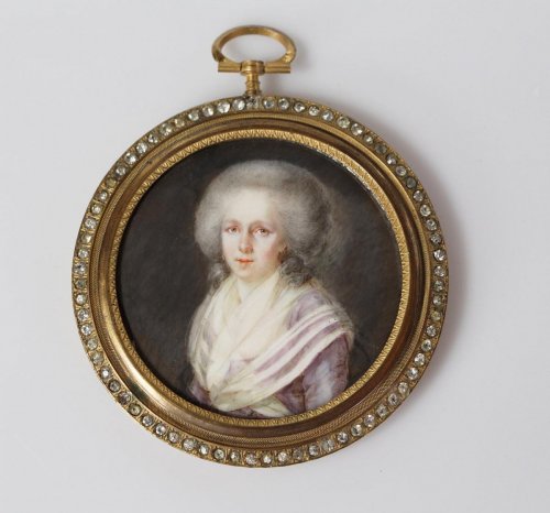 Miniature portrait of a woman - French school late 18th - Objects of Vertu Style Louis XVI