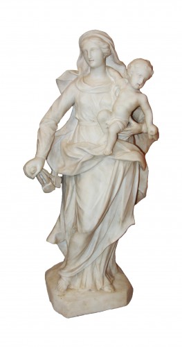 Sculpture Sculpture en Marbre - Vierge à l'Enfant au scapulaire, France XVIIIe siècle