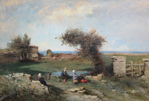 Louise THUILLIER (1831-1917) - Pêcheurs dans les environs de Cherbourg