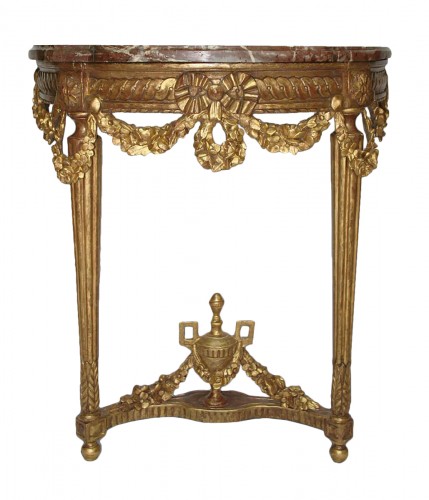 Console demi-lune d'époque Louis XVI en bois doré