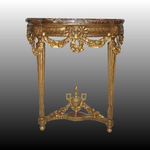 Console demi-lune d'époque Louis XVI en bois doré - Mobilier Style Louis XVI