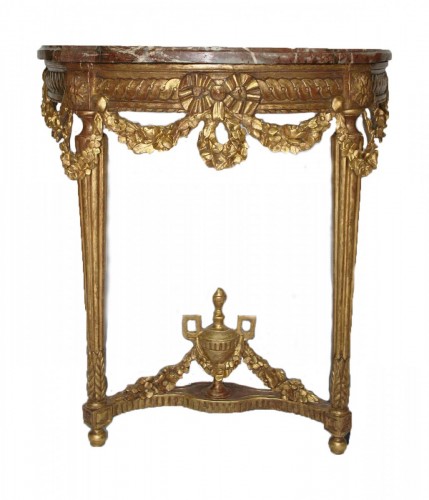 Console demi-lune d'époque Louis XVI en bois doré - Galerie de Crécy