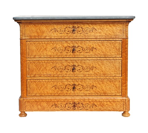 Commode secrétaire d’époque Charles X en placage d'érable