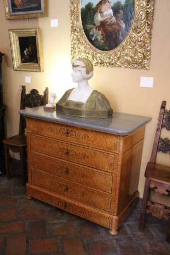 Mobilier Commode - Commode secrétaire d’époque Charles X en placage d'érable