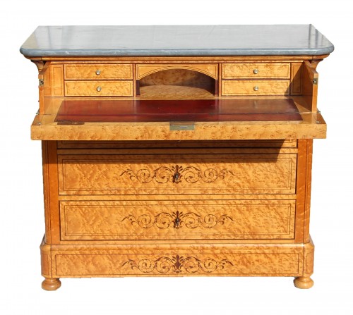 Commode secrétaire d’époque Charles X en placage d'érable - Galerie de Crécy