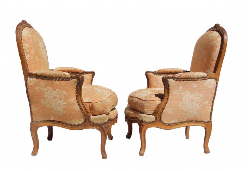 Large Pair of armchairs with flat backs, Louis XV period - Seating Style Louis XV