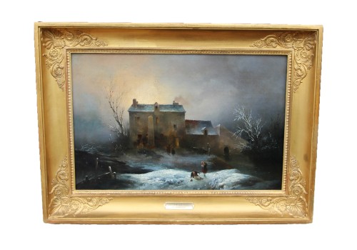 Auberge une nuit d’hiver, Ecole Romantique du XIXe siècle - Galerie de Crécy