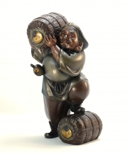 Asian Works of Art  - Bronze okimono depicting Daikokuten