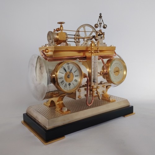French Industrial Automaton Clock, Horizontal Steam Engine - Horology Style 