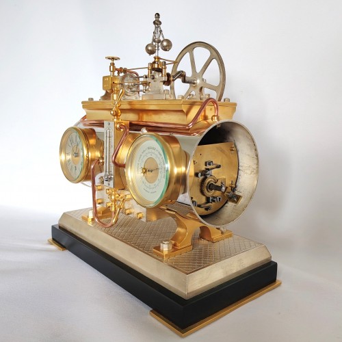 Antiquités - French Industrial Automaton Clock, Horizontal Steam Engine