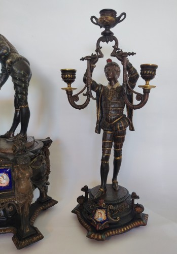 Horlogerie  - Garniture de cheminée Henri III et ses mignons
