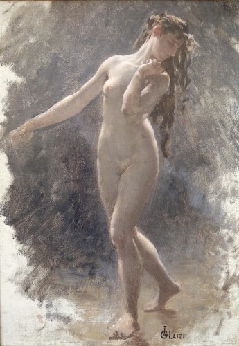 Léon Glaize (1842–1931) - Etude pour un nu féminin en mouvement - Tableaux et dessins Style Napoléon III
