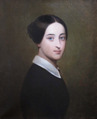 Jules Rousset (1840–1921) - Portrait de jeune femme aux yeux bleus - Tableaux et dessins Style Napoléon III