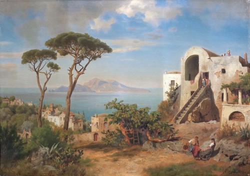 August Wilhelm Leu (1819–1897) - View of Capri - Paintings & Drawings Style Napoléon III