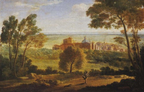 XIXe siècle - Édouard Hostein (1804 - 1889) - Vue du Palais Chigi à Ariccia