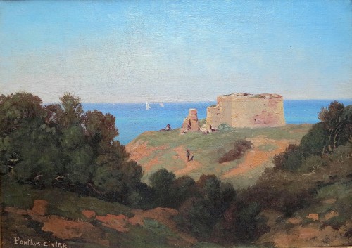 Antoine Ponthus-Cinier (1812-1885) - Fort en ruine sur la côte italienne - Tableaux et dessins Style Louis-Philippe