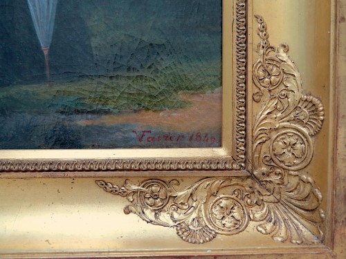 Tableaux et dessins Tableaux XIXe siècle - Victor Favier (1824 -après 1889) - Portrait de Marie Despagne devant la cathédrale de Chartres