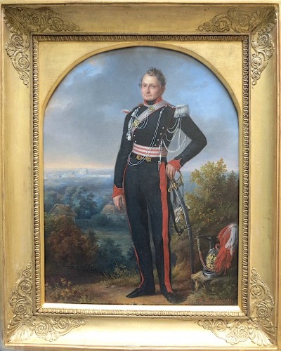 Victor Favier (1824 -après 1889)  - Portrait de Maximilien Despagne devant le château de Versailles