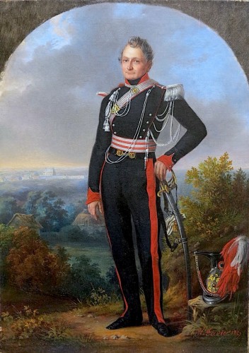 Victor Favier (1824 -après 1889)  - Portrait de Maximilien Despagne devant le château de Versailles - Tableaux et dessins Style Louis-Philippe