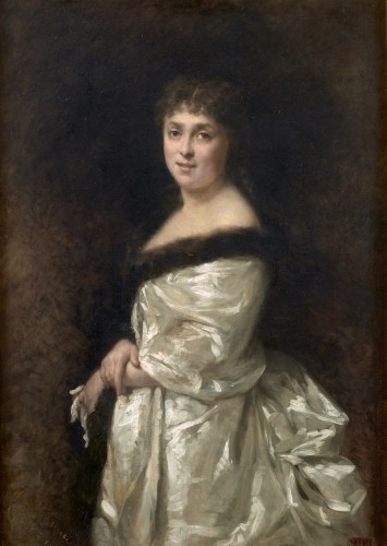 Marie Loiseau (1860 - ?) - Portrait de femme mondaine - Tableaux et dessins Style Napoléon III