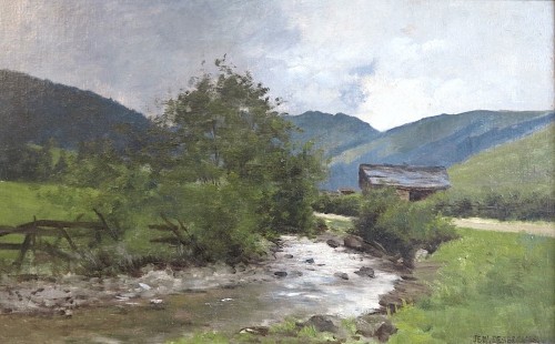 Jean Desbrosses (1835–1906) - Vue de la vallée d’Abondance, Suisse - Tableaux et dessins Style Art nouveau