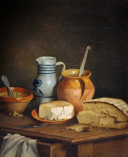 A. Ferreyrolles (active around 1880) - Bread, cheese and pottery  - Paintings & Drawings Style Napoléon III